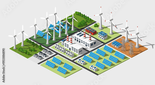 Sustainable eco-friendly renewable energy farm with wind turbines and solar panels promoting green living and environmental protection on earth day for a sustainable future
