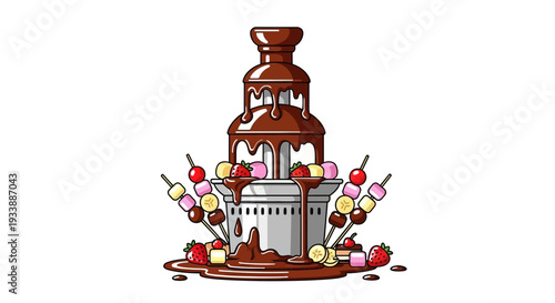 Delicious chocolate fountain with various sweets and fruits, perfect for parties and celebrations