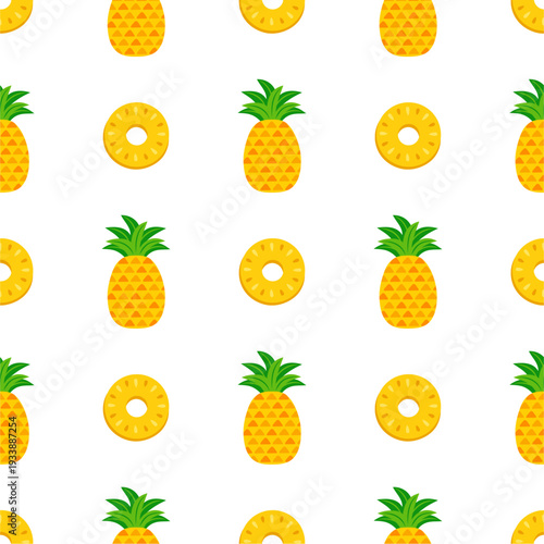 Pineapple seamless pattern, tropical ripe fruit. 
