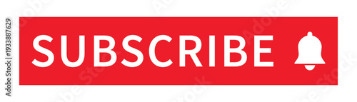 Subscribe button with notification bell icon red banner for channel promotion social media marketing online video blog interface element isolated