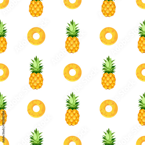 Pineapple seamless pattern, tropical ripe fruit. 
