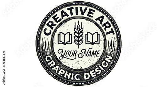 Creative Art Graphic Design Emblem with Wheat and Books.