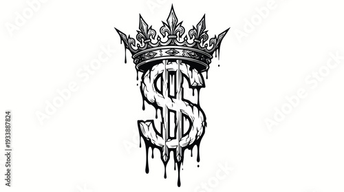 Dollar Sign Crown Dripping Money Symbol Illustration.