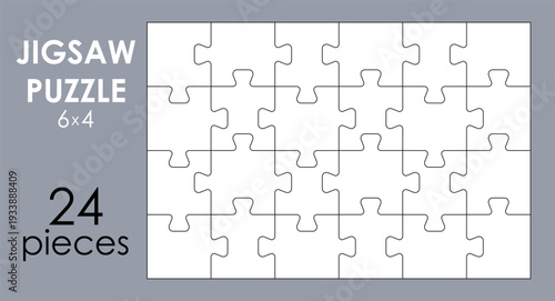 Jigsaw puzzle grid template, pieces grid with 24 details. Separate matching irregularly puzzle elements. Mosaic silhouette Scheme of thinking game 6x4 shapes Cutting vector line grid design for jigsaw