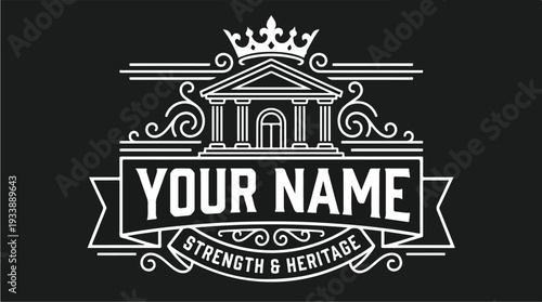 Vintage Emblem with Crown and Building for Personal Branding.