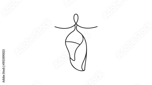Minimalist single line drawing of a butterfly chrysalis.