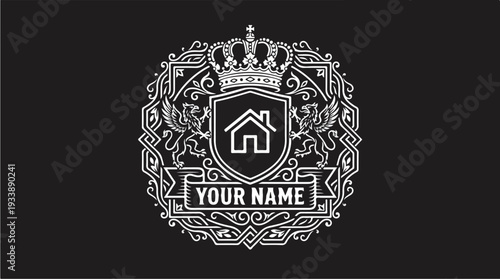 Elegant Emblem with Crown and House Icon for Real Estate Business.