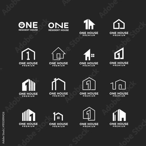 Collection of Modern One House Logo Designs with Number 1 Integration for Real Estate and Property Branding