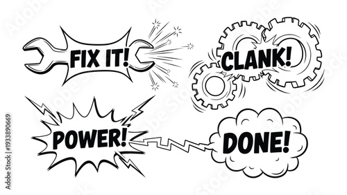 Repair Process Concepts Illustration: A dynamic illustration showing the key phases of repair, from initial action to final completion, perfect for showcasing problem-solving and technical expertise.