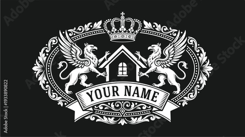 Elegant Griffin Crest with Crown and House Emblem.