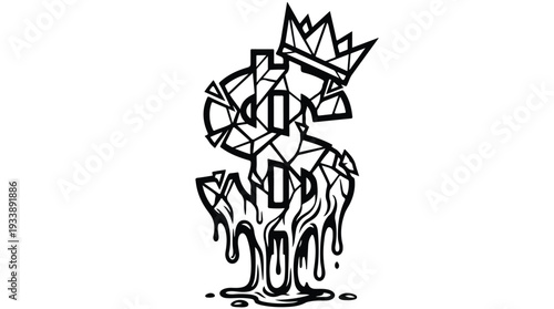 Dollar Sign Dripping with Crown and Geometric Design.