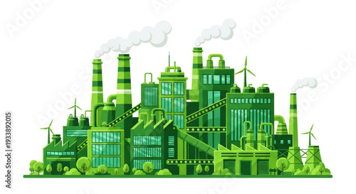 Green Industrial Factory with Turbines.