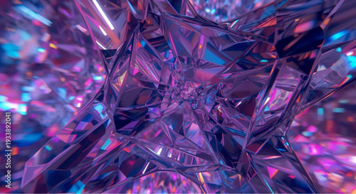 Vibrant crystal structure with pink and blue reflections