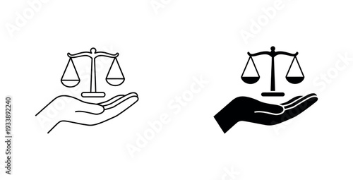 Justice Scales in Hand Icon for Mobile App and Web Interface
