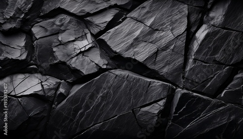Black Rock Texture Rough Mountain Surface With Cracks Close Up Granite Stone Background With Space For Design