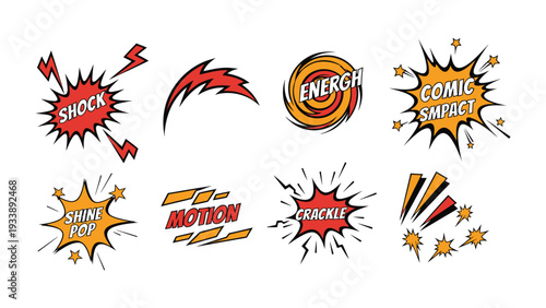 Comic Book Blast Effects: A vibrant collection of comic book-style blast effects explodes with energy, capturing the dynamism and excitement of action-packed moments.