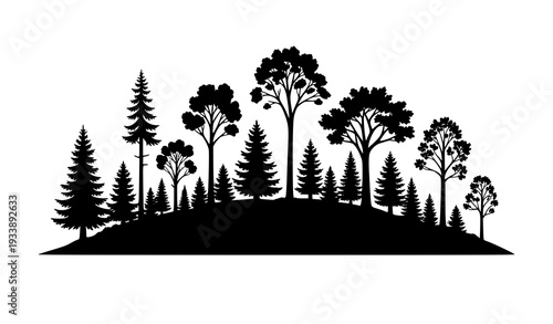 Forest Trees Silhouette Vector Illustration Outdoor Hiking Nature Scene on White Background