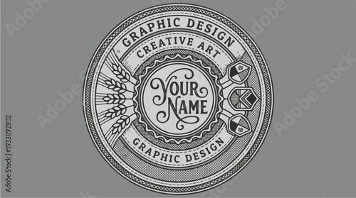 Vintage Graphic Design Logo with Wheat and Ornate Details.