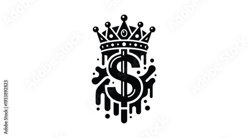 Dollar sign with crown and dripping effect.