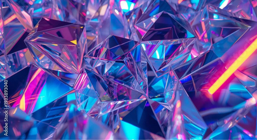 Vibrant crystal formation with neon reflections and bright colors