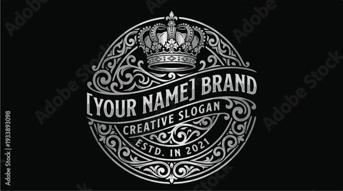 Elegant Vintage Emblem with Crown and Ornate Details.