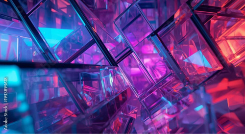 Vibrant neon lights in modern abstract art installation