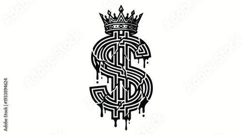 Dollar Sign with Crown and Dripping Effect.