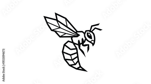 Stylized Line Art Illustration of a Wasp in Flight.