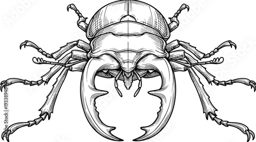 Detailed Sketch of a Stag Beetle with Large Mandibles.