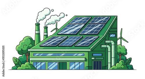 Green Factory with Solar Panels.