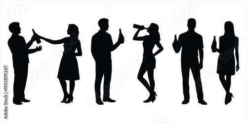 Silhouettes of People Holding Bottles at a Party or Social Gathering woman