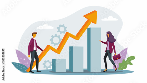 Business growth concept with people and increasing graph