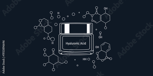 Hyaluronic acid skincare product illustration with molecular structure
