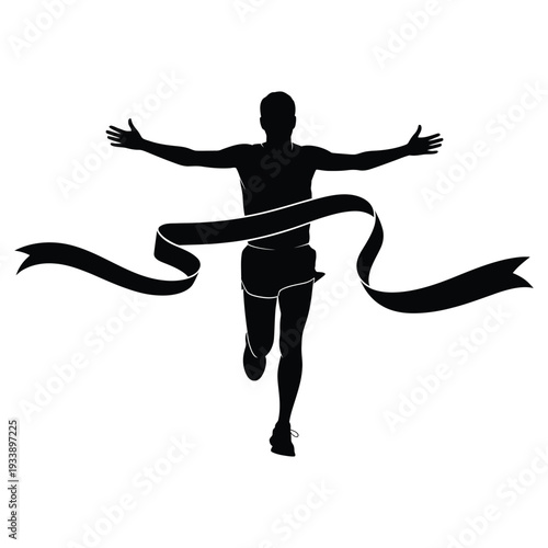 Runner crossing finish line with arms outstretched