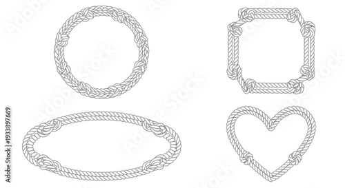 Rope formations shaped into a circle square oval and heart