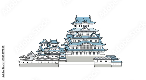 Himeji Castle Japan Landmark Architecture Illustration