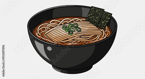 Japanese Soba Noodles in Broth with Seaweed and Scallions