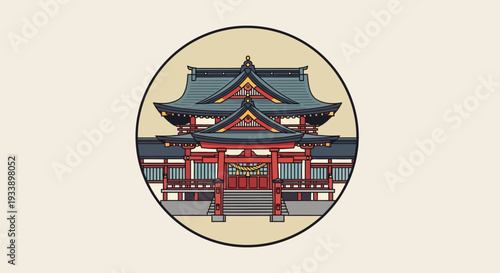 Traditional Japanese Temple Architecture in Circle