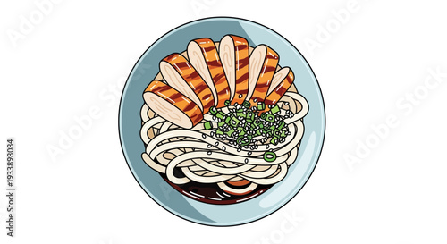 Udon noodles with grilled chicken and green onions