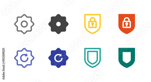 Flat Colored Settings, Security, System update, Shield Icon Set for System Interface
