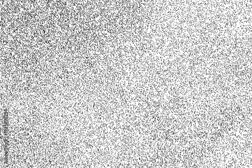 Abstract flowing black particle field background with curved dispersion pattern, monochrome grain texture, dynamic motion illusion, scattered noise surface, modern high contrast grunge design