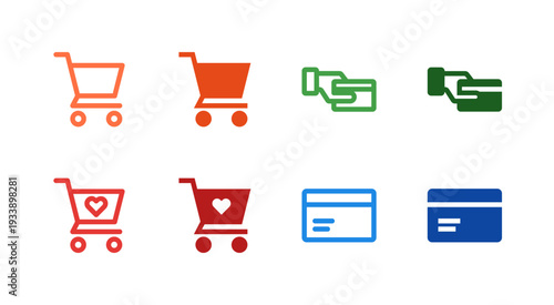 Flat Colored Shopping Payment Icon Set for Commerce Interface