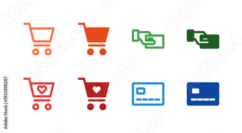 Flat Colored Shopping Payment Icon Set for Commerce Interface