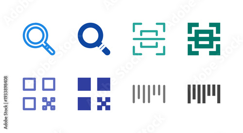 Flat Colored Search Scan Code Icon Set for Utility Interface