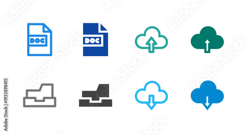 Flat Colored Document Archive Cloud Icon Set for File Interface
