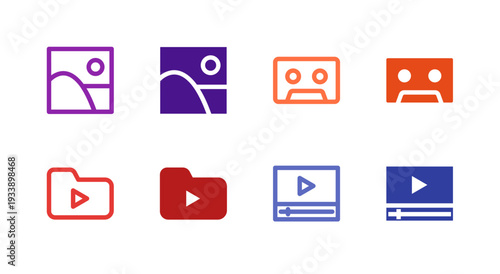 Flat Colored Image Video Media Icon Set for Multimedia Interface