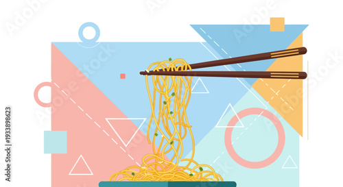 Chopsticks Lifting Delicious Noodles with Green Peas