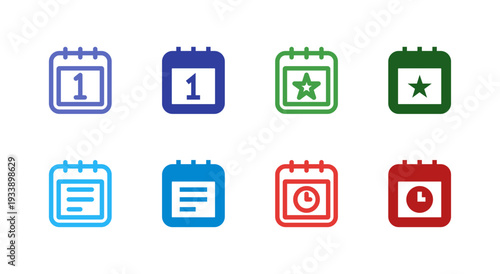 Flat Colored Date Star Schedule Deadline Icon Set for Planning Interface