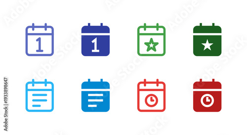 Flat Colored Date Star Schedule Deadline Icon Set for Planning Interface