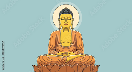 Buddha meditating on lotus flower, serene spiritual enlightenment